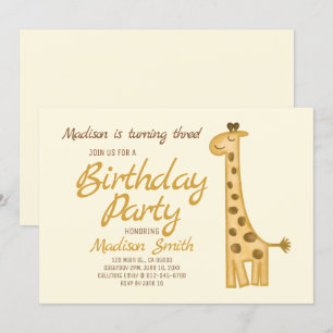 Hermosa acuarela Girafa Invitación de cumpleaños