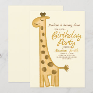 Hermosa acuarela Girafa Invitación de cumpleaños