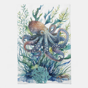Hermosa acuarela Octopus Kitchen Toalla