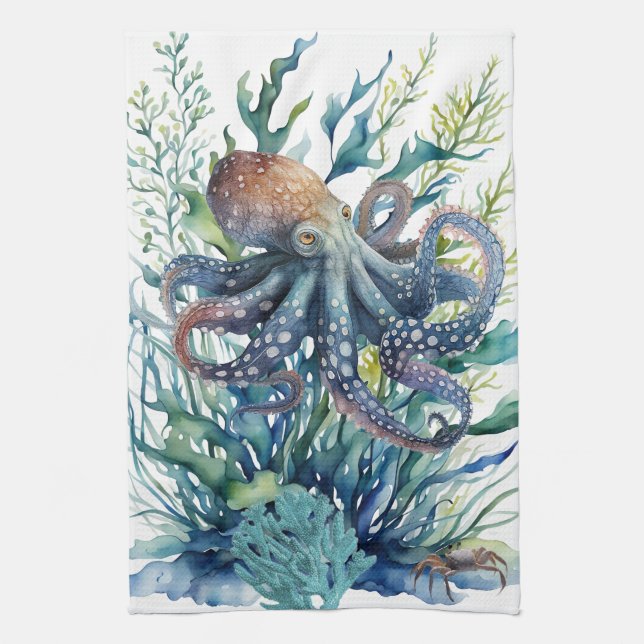 Hermosa acuarela Octopus Kitchen Toalla (Vertical)