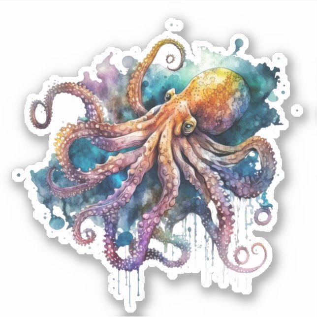 Hermosa acuarela Octopus Vinyl Pegatina (Anverso)