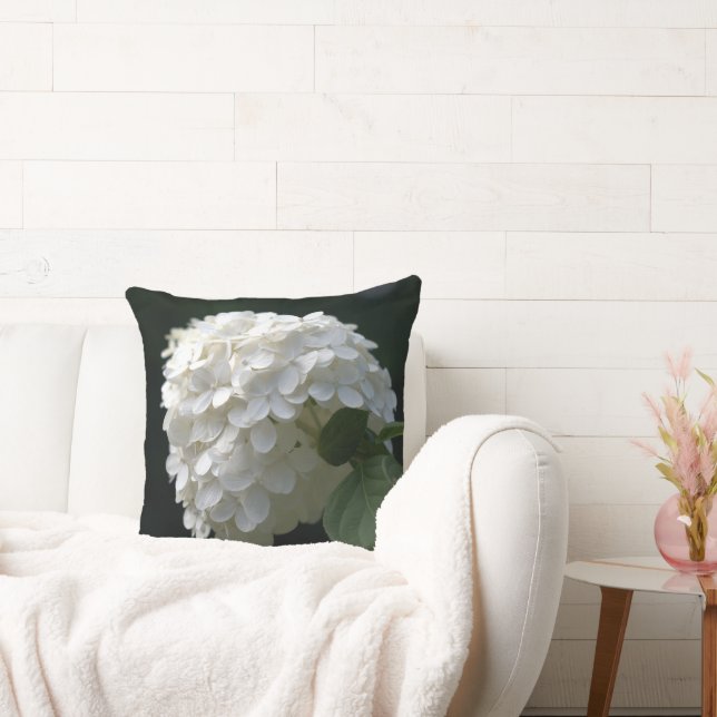 Hermosa Almohada Blanca de Flor de Hortensia (Sofá)