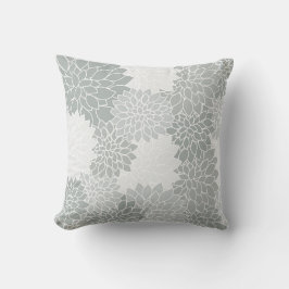 Hermosa Almohada con Patrón de Dahlias Grises Vint