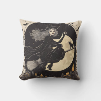 Hermosa almohada de bruja voladora