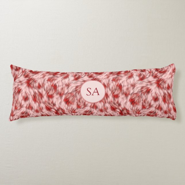 Hermosa almohada de cuerpo monogramada roja y rosa (Anverso)