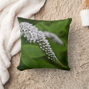 Hermosa almohada de flores verdes y blancas revers