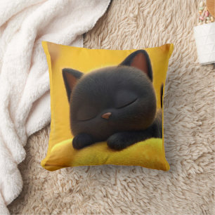 Hermosa Almohada de Gato Negro Dormido, Regalo par