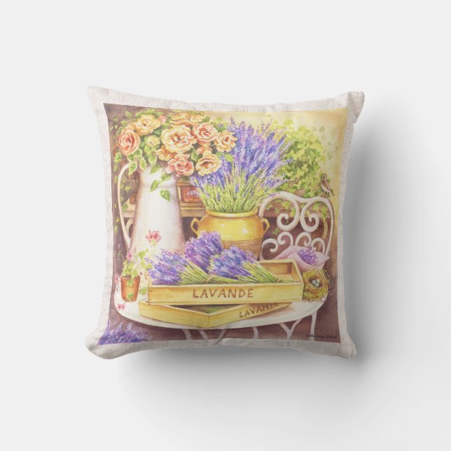 Hermosa almohada de lavanda y rosas (Anverso)
