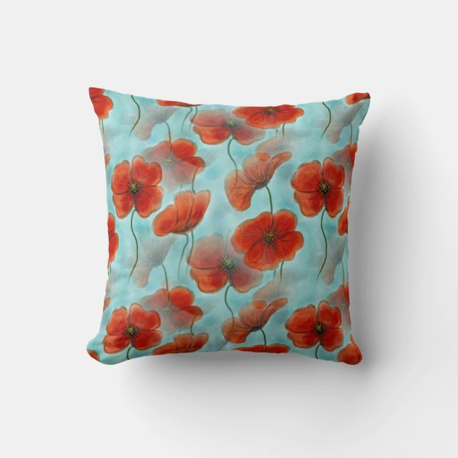 Hermosa Almohada Decorativa Floral Roja (Anverso)
