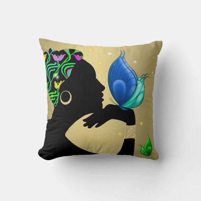 Hermosa almohada étnica de mujer (Anverso)