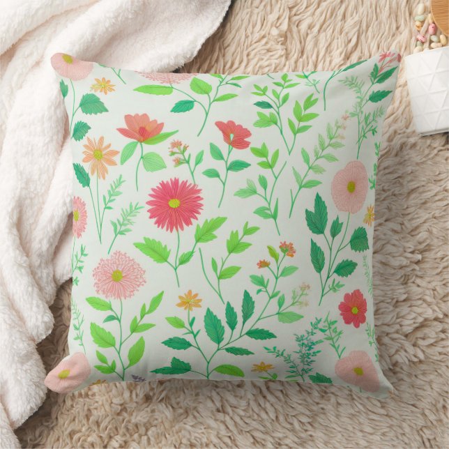 Hermosa almohada floral botánica. (Manta)