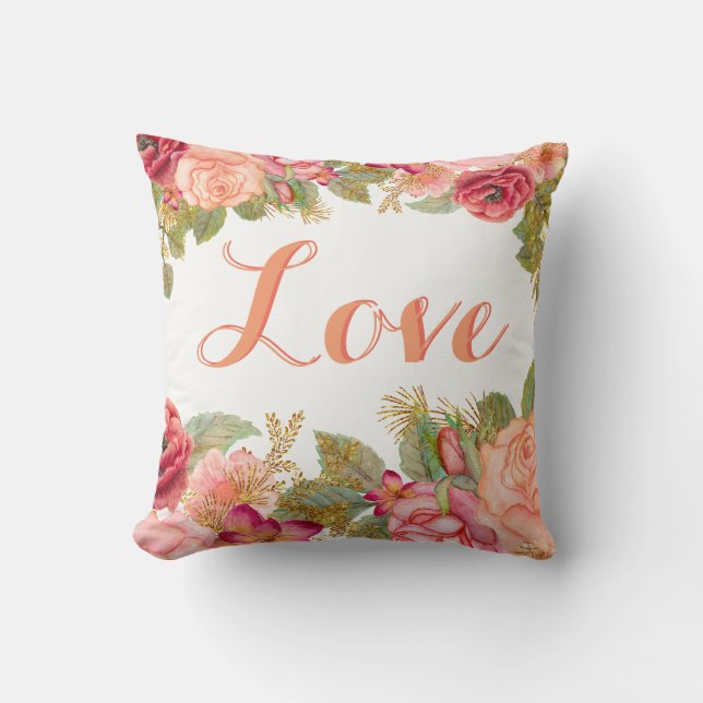 Hermosa almohada floral con texto Personalizado (Anverso)