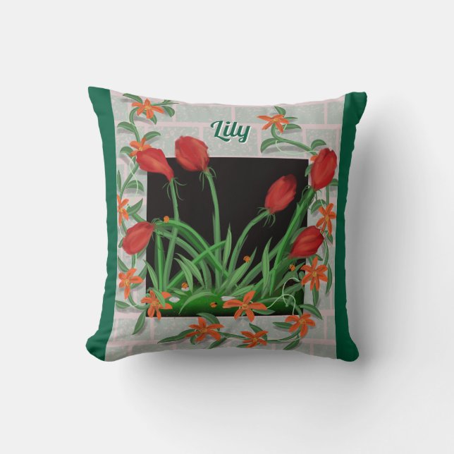 Hermosa almohada floral personalizada (Anverso)