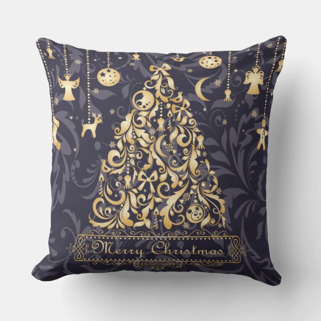 Hermosa almohada morada y dorada de Navidades (Anverso)