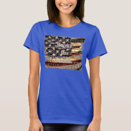 Hermosa América, azul, camiseta de mujeres patriót
