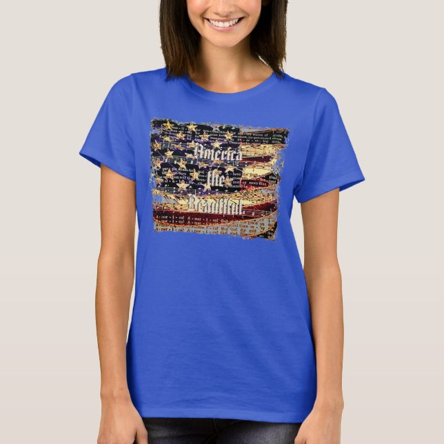 Hermosa América, azul, camiseta de mujeres patriót (Anverso)