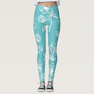 Hermosa Aqua Blue Floral Leggings