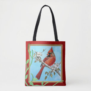 Hermosa ave cardinal en una bolsa de bifurcación