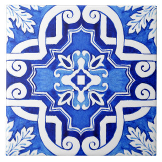 Hermosa Azulejos De Cerámica De Estilo Azul Pintad