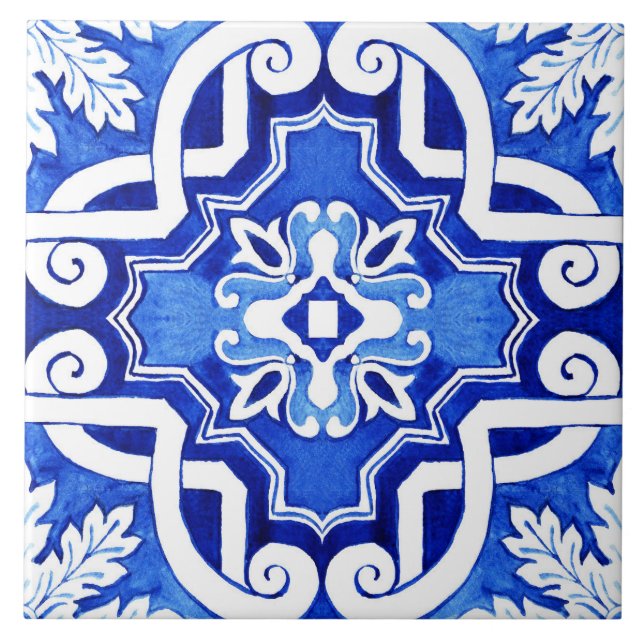 Hermosa Azulejos De Cerámica De Estilo Azul Pintad (Frente)