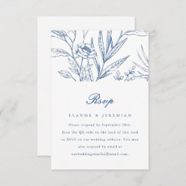 Hermosa Boda Floral Azul RSVP con código QR