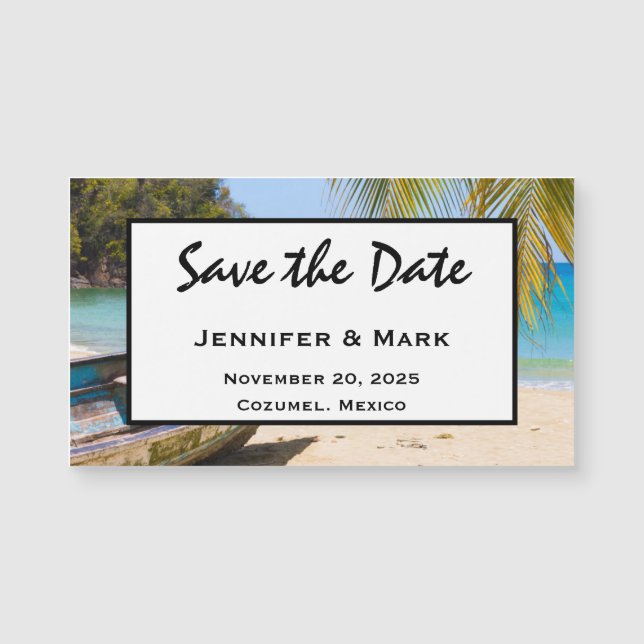 Hermosa boda tropical de playa salva la fecha (Anverso)