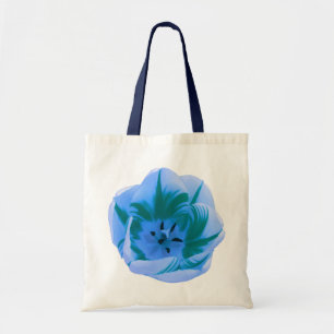 Hermosa bolsa azul con presupuesto para tulipanes