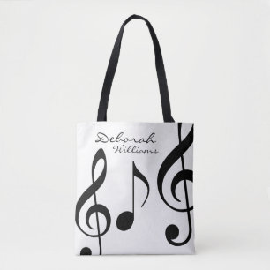 hermosa bolsa blanca de tote con notas musicales n