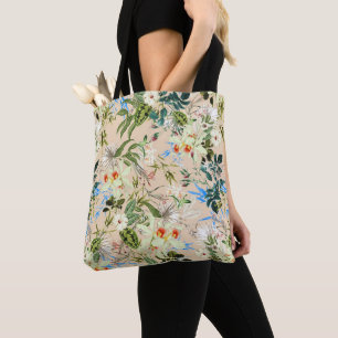 Hermosa bolsa de flores azules y blancas
