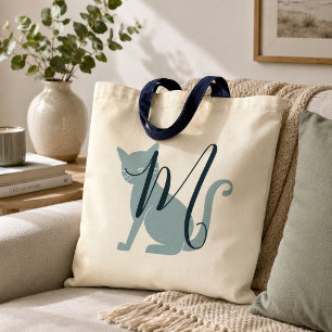 Hermosa Bolsa de Mano con Monograma de Gato Azul