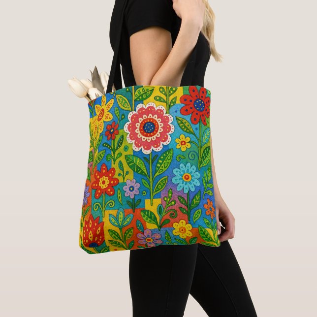 Hermosa Bolsa de Mano de Flores Caprichosas y Bril (Detalle)