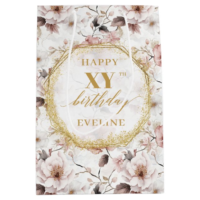 Hermosa bolsa de regalo de cumpleaños de oro de co (Anverso)