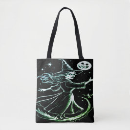 Hermosa bolsa de tote de bruja verde
