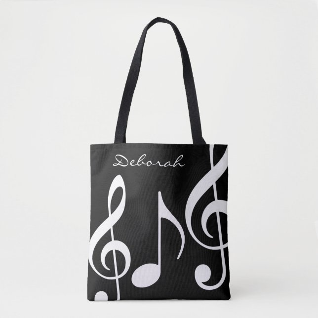 hermosa bolsa de tote en blanco/negro con notas mu (Anverso)