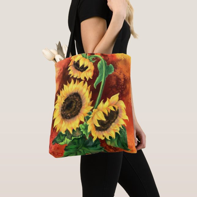 Hermosa bolsa de tres girasoles - pintura (Detalle)