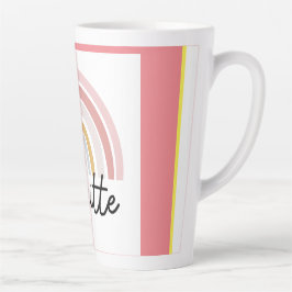 Hermosa Brigitte con una taza de latte rosa arcoir