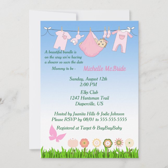 Hermosa Bundle Baby Girl Invitación a la ducha (Anverso)