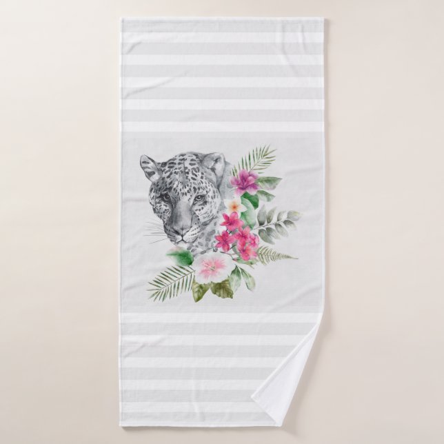 Hermosa cabeza de leopardo con rayas grises (Toalla de baño)