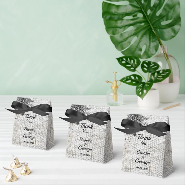 Hermosa caja de Favor de Boda de Flores Negra/Gris (Múltiple)