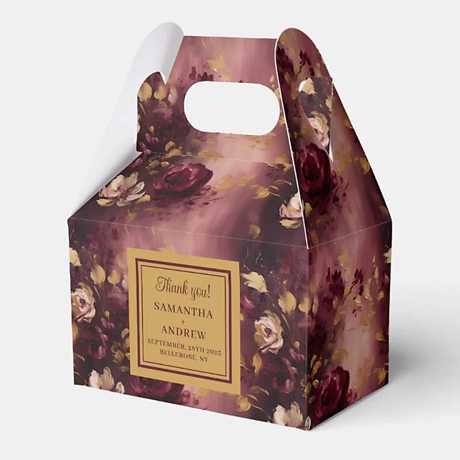Hermosa caja Rubor de oro de Borgoña (Beautiful Blush Burgundy Gold Wedding Favor Box)