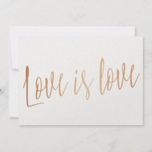 Hermosa caligrafía rosa de oro "El amor es el amor