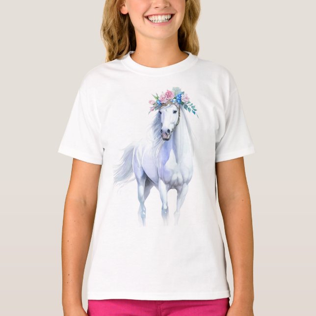 Hermosa camiseta de caballo blanco para Chicas (Anverso)