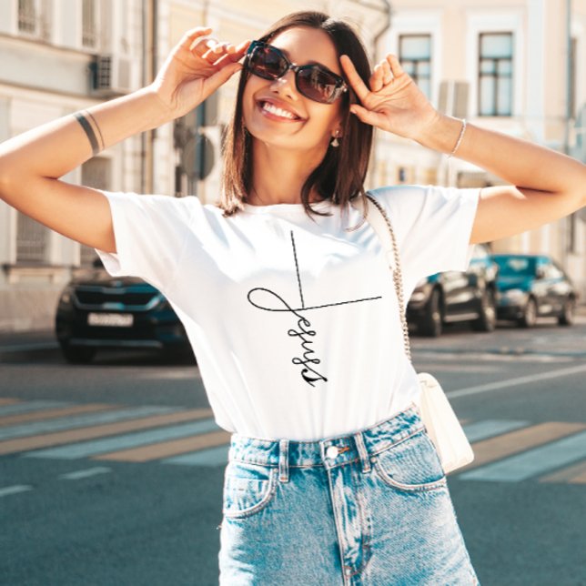Hermosa camiseta de Jesus Cute Cross Script (Subido por el creador)