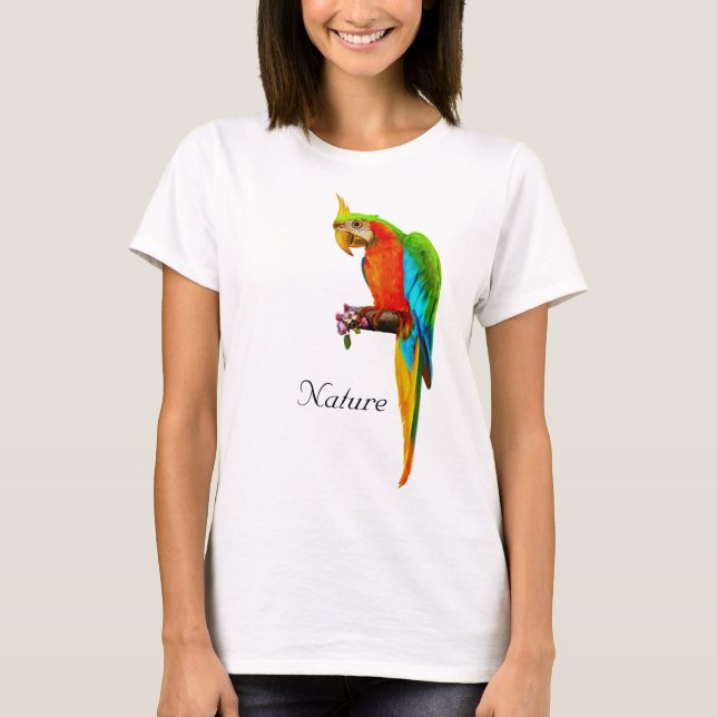 Hermosa camiseta de loro multicolor (Anverso)