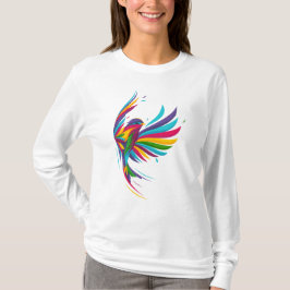 Hermosa camiseta de mujeres con pájaro multicolor