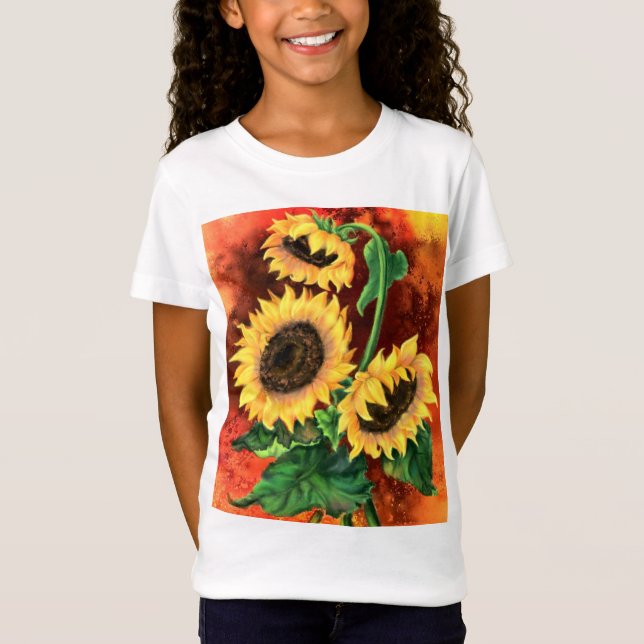Hermosa camiseta de tres girasoles - pintura (Anverso)