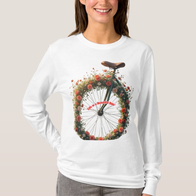 Hermosa camiseta en bicicleta floral (Anverso)