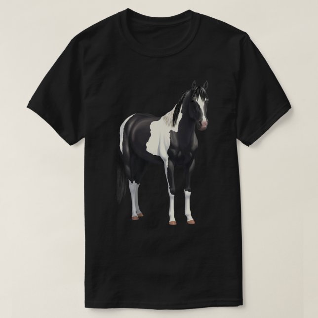 Hermosa camiseta negra de pintura para caballos (Diseño del anverso)