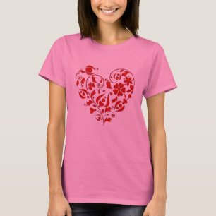 Hermosa camiseta roja floral corazón día de San Va