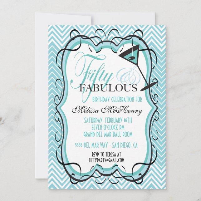 Hermosa Chevron cincuenta y fabulosas invitaciones (Anverso)